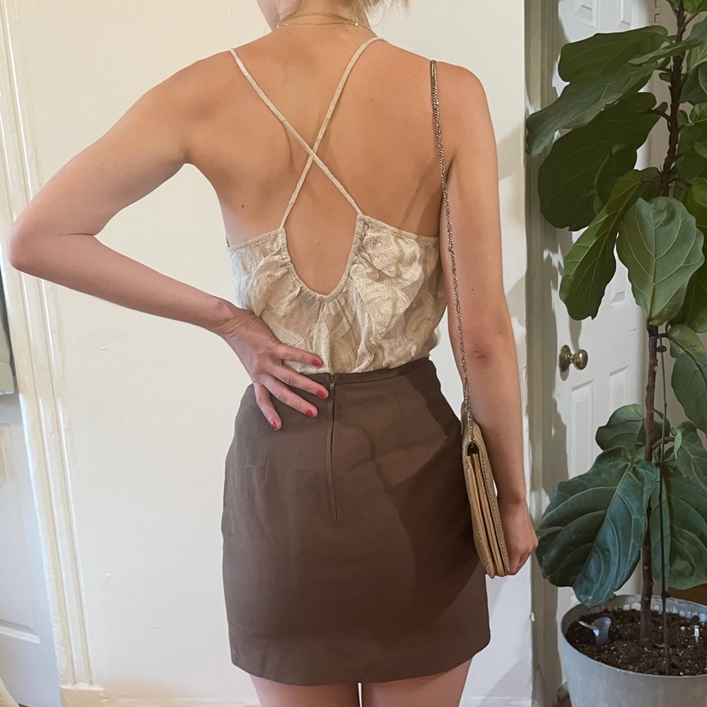 VTG Isda & Co Taupe Silk Linen Paisley Backless Sleeveless Cami Blouse Tank Top - Picture 14 of 16